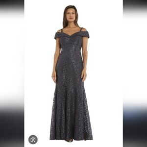 R&M Richards Charcoal Lace Maxi Dress